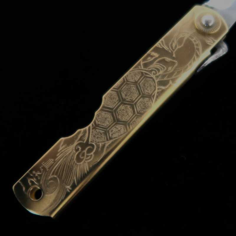 HIGONOKAMI aço Aogami Cabo em latão dividido em Genbu (72/90mm)