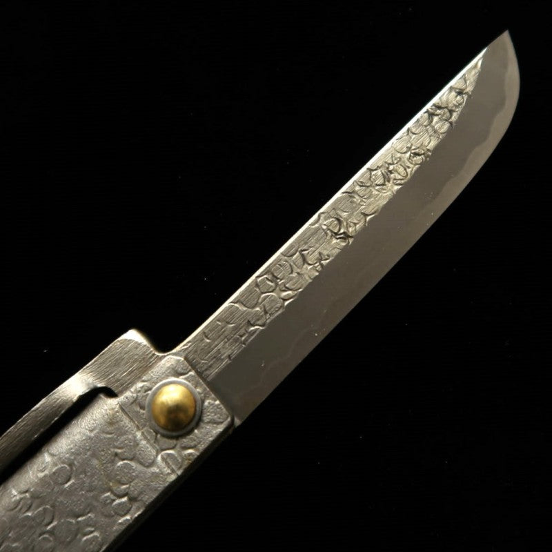 Tomita Higo knife iron forged hammered white steel (75mm)