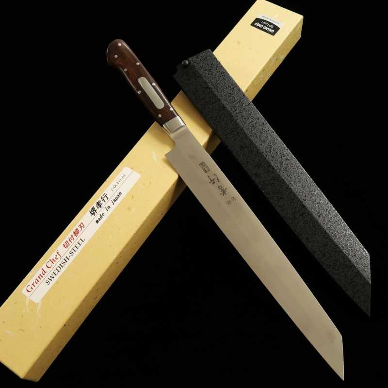 Sakai Takayuki Grand Chef SP Série Type I, acier spécial, Kirituke Yanagiba, fourreau noir (260 mm)