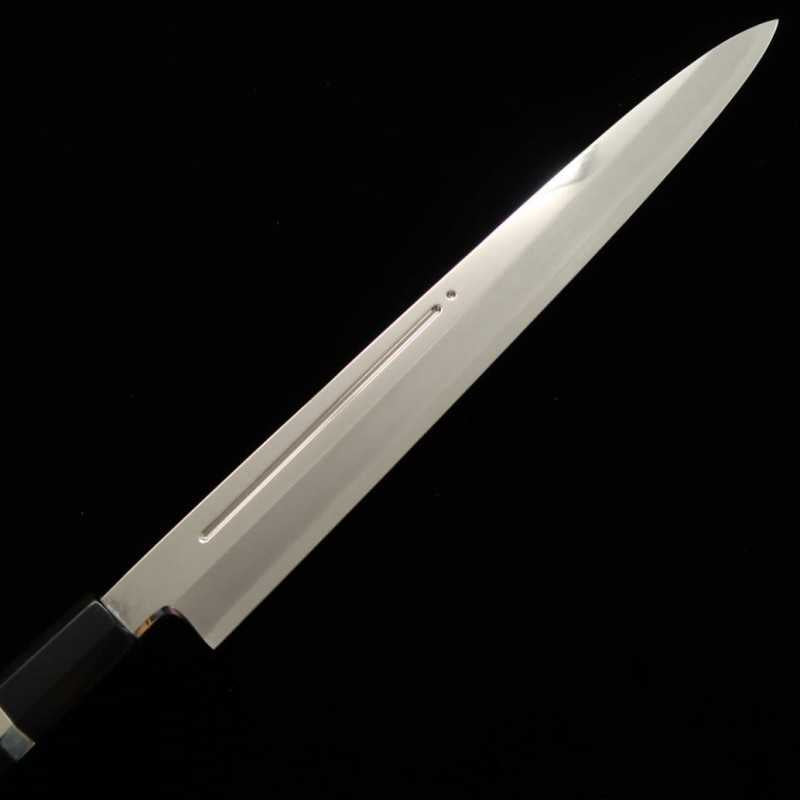 三浦 MIURA 柳刃 銀紙三号 血流し付き 黒檀銀巻柄 朴鞘 (300mm)
