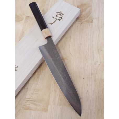 Faca japonesa do chef gyuto- TAKESHI SAJI - Aço inox VG-10 Damascus colorido - Tam: 18/21/24cm