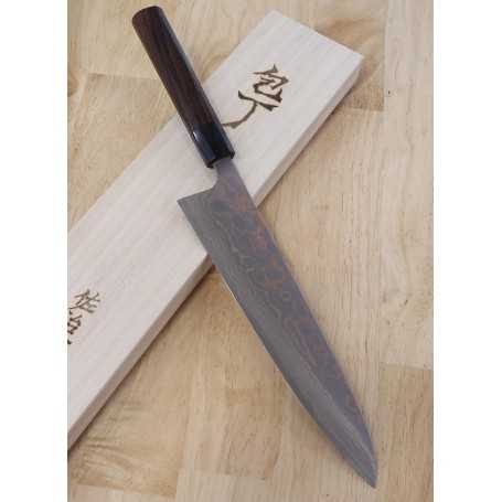 Faca japonesa do chef gyuto - TAKESHI SAJI - Blue Steel No.2 Damascus colorido - Tam: 21/24cm