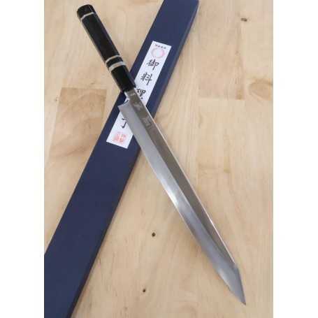 Faca japonesa yanagiba Kandokoro MIURA Série Obidama - Aço inox VG-10 espelhado - cabo ebony wood Tam:27/30cm