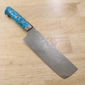 Takeshi Saji R-2 Diamond Damascus Steak Knife (WhiteTurquoise Handle)