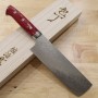 Faca japonesa nakiri TAKESHI SAJI - Damasco R2 acabamento diamantado - turquesa vermelha - Tamanho:18cm