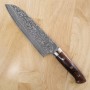 Faca japonesa santoku TAKESHI SAJI -Aço damascus R2 black finished -ironwood handle- Tam: 18cm