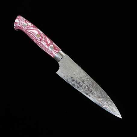 Faca japonesa petty - TAKESHI SAJI - Damasco R2 acabamento diamante - vermelho e branco turquesa - Tam: 13,5/15cm