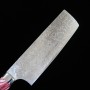 Faca japonesa nakiri TAKESHI SAJI - Damasco R2 acabamento diamante - vermelho e branco turquesa - Tamanho: 18cm