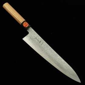 Faca de chef japonesa Gyuto -SHIGEKI TANAKA- SPG2 Damasco Inoxidável - Cabo octogonal de nogueira - Tam: 24cm
