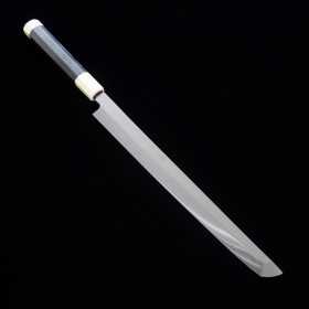 Faca japonesa Sakimaru Takohiki - SUISIN - Yoshikazu Ikeda - Fuji Honyaki - Carbon white 3 - Cabo em madeira de ébano- Tam: 30cm