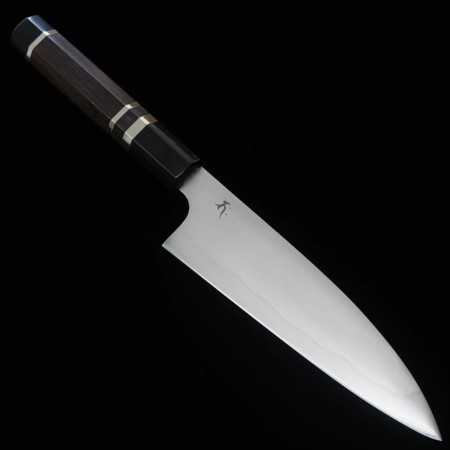 Faca japonesa funayuki Honyaki - RED ORCA - Aogami No.2 - Madeira de ébano com anel de prata - Tam: 18cm