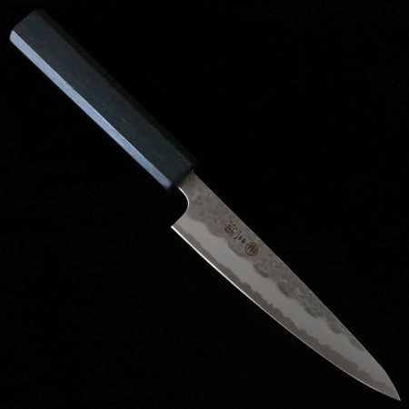 Faca japonesa Petty - MIURA - sanmai warikomi (inox-carbono-inox) - Acabamento martelado - Cabo em madeira zelkova- Tam:13.5cm