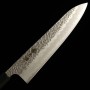 Faca chef japonesa Gyuto - Miura Knives - Shirogami N.1 - Acabamento martelado - Cabo em madeira de magnólia - Tam: 24cm
