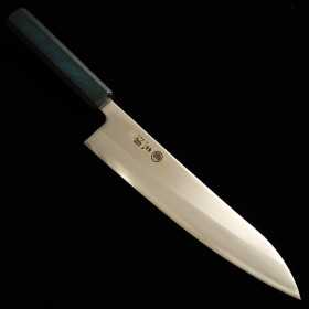 Faca Chef japonesa Gyuto - Miura Knives - Shirogami N.1 - Acabamento Migaki - Madeira Zelkova Indigo - Tam: 21cm