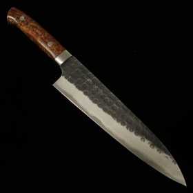 Japanese Chef Knife Gyuto - SAJI TAKESHI - Super Blue Carbon Steel - Tuchime Black Finish - Iron Wood Handle - size: 21/24cm