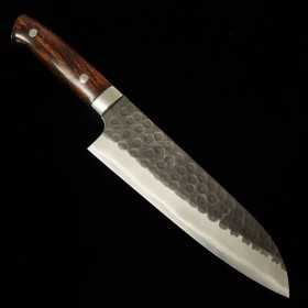 Faca japonesa Santoku - TAKESHI SAJI - Aogami super - Acabamento Tsuchime Black - Cabo em madeira - Tam: 18cm