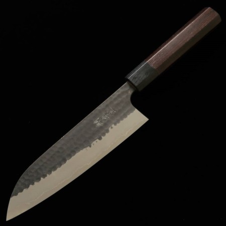 Japanese Santoku knife - ANRYU - Super blue steel - Hammered - Kurouchi - Size : 18cm