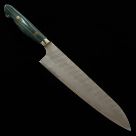 Faca chef Japonesa Gyuto - NIGARA - Inox SG2 - Acabamento martelado - Cabo turquesa - Tam: 24cm