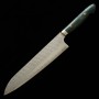 Faca chef Japonesa Gyuto - NIGARA - Inox SG2 - Acabamento martelado - Cabo turquesa - Tam: 24cm