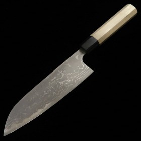 Faca japonesa santoku - MASAKAGE- Shimo - Shirogami 2 damascus - Tam:17cm