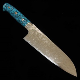 Faca japonesa santoku - TAKESHI SAJI - Aço inox R2 damascus -cabo c...