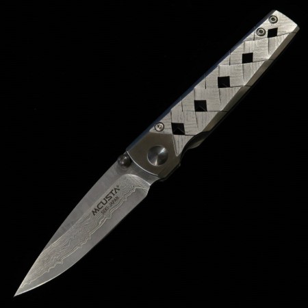 Japanese pocket knife - Mcusta - VG10 - 33 layers Damascus - KATANA - Silver - MC-0037D - Size: 71mm
