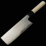 Japanese Nakiri knife - SAKAI KIKUMORI - Uzu series - Blue steel No.1 - Damascus - Magnolia wood handle - Size : 18cm