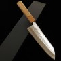 Japanese Santoku Knife - MIURA - Samidare - V1 - Hammered - Brown ash handle - size: 17cm