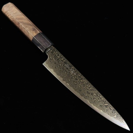 Japanese Petty knife - KAGEKIYO - Stainless ZA-18 - Black damascu - Walnut wood handle - Size : 15cm