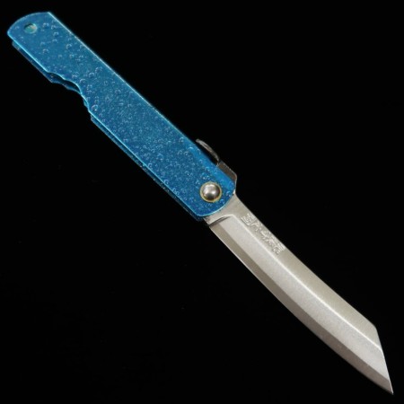 Japanese pocket knife - HIGONOKAMI - Blue carbon steel - Mizushibuki series - Blue - size: 7.2cm