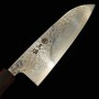 Japanese Santoku Knife - MIURA - Silver3/Ginsan - White Damascus - Zelkova wood handle - size: 16.5cm