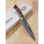 Japanese Petty Knife - TAKESHI SAJI - Blue Steel No.2 Damascus - Colored - Ironwood Handle - Size: 13.5/15cm