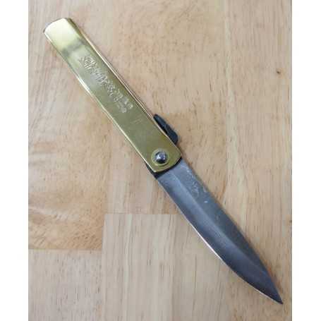 Canivete HIGONOKAMI aço carbono damascus blue steel gold handle Tam:90mm