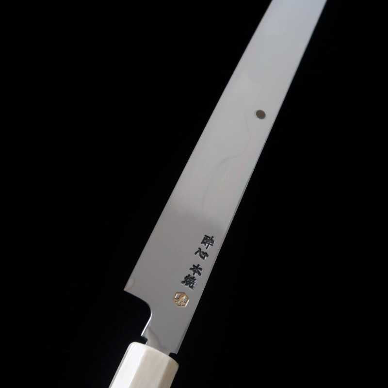 Takohiki Fuji Honyaki em aço  shirogami SUISIN acabamento espelhado cabo octogonal de ébano (300mm)