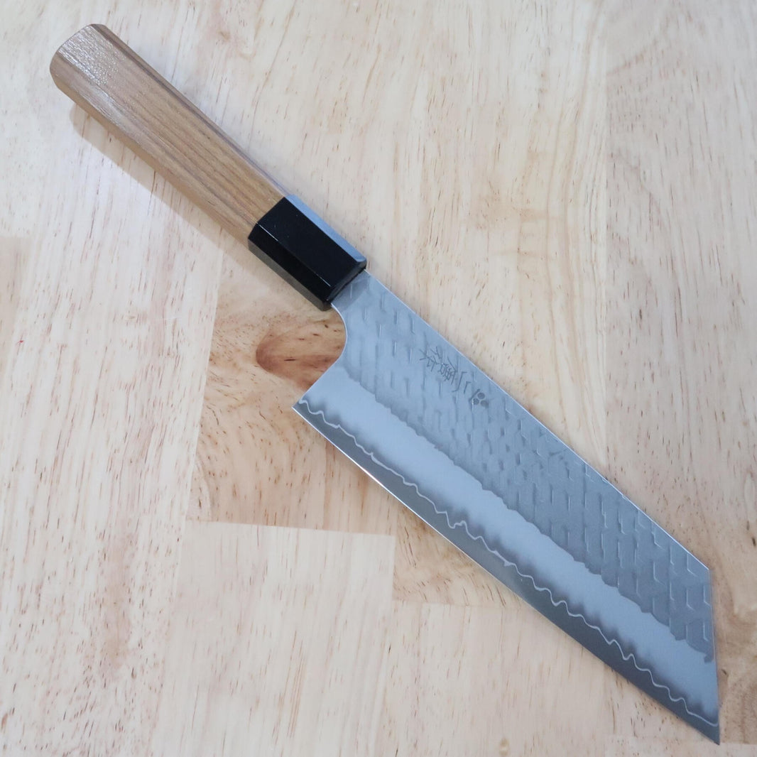 二唐刃物鍛造所NIGARA 菜切 SG2 磨き 鎚目 チーク八角柄 (180mm)