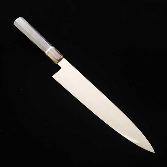 酔心 SUISIN 白鋼 本焼 和牛刀 総鏡面仕上げ 黒檀八角銀線一本柄 (270mm)