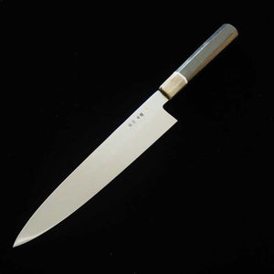酔心 SUISIN 白鋼 本焼 和牛刀 総鏡面仕上げ 黒檀八角銀線一本柄 (270mm)