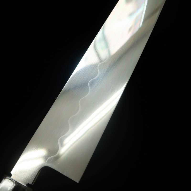 酔心 SUISIN 白鋼 本焼 和牛刀 総鏡面仕上げ 黒檀八角銀線一本柄 (270mm)