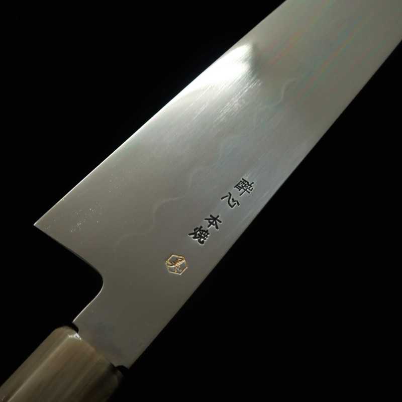 酔心 SUISIN 白鋼 本焼 和牛刀 総鏡面仕上げ 黒檀八角銀線一本柄 (270mm)