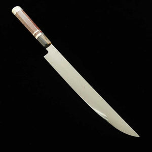 Faca Katanagata Fuji Honyaki em aço branco SUISIN, acabamento espelhado total, cabo triplo em madeira Snakewood com detalhes em prata (300mm)