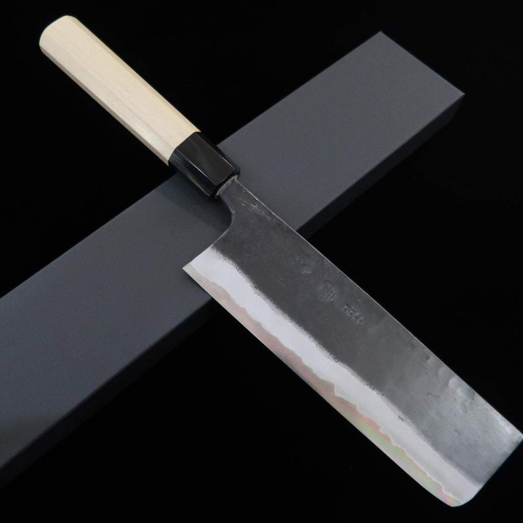 Kyohei Shindo's Nakiri, Aogami No. 2, Kurouchi, with an Octagonal Magnolia Handle (165mm)