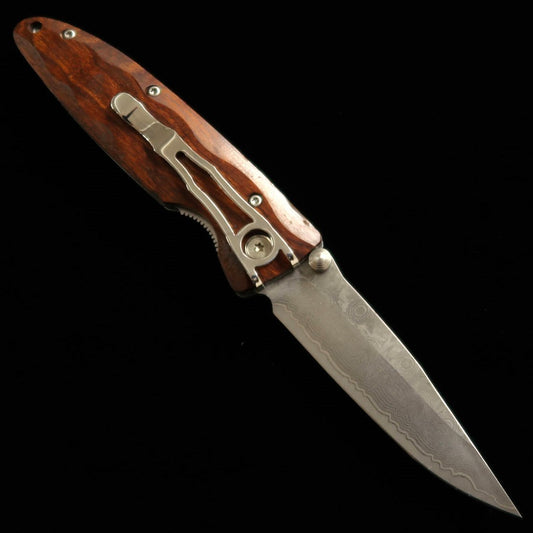 エムカスタMCUSTA クラシックウェイヴ ダマスカス アイアンウッド フォールディングナイフ MC-0018D （85mm）