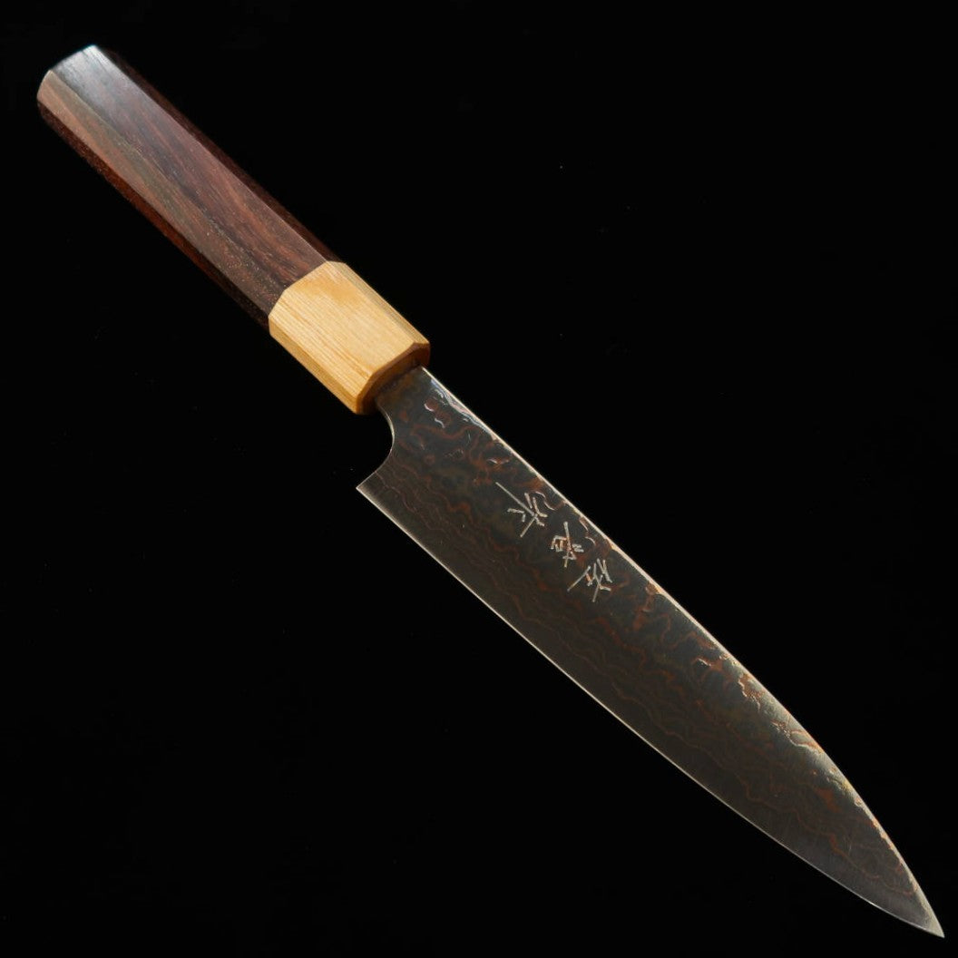 Takeshi Saji Petty Knife, VG10 Colored Damascus with Rosewood Octagonal Handle (130mm)