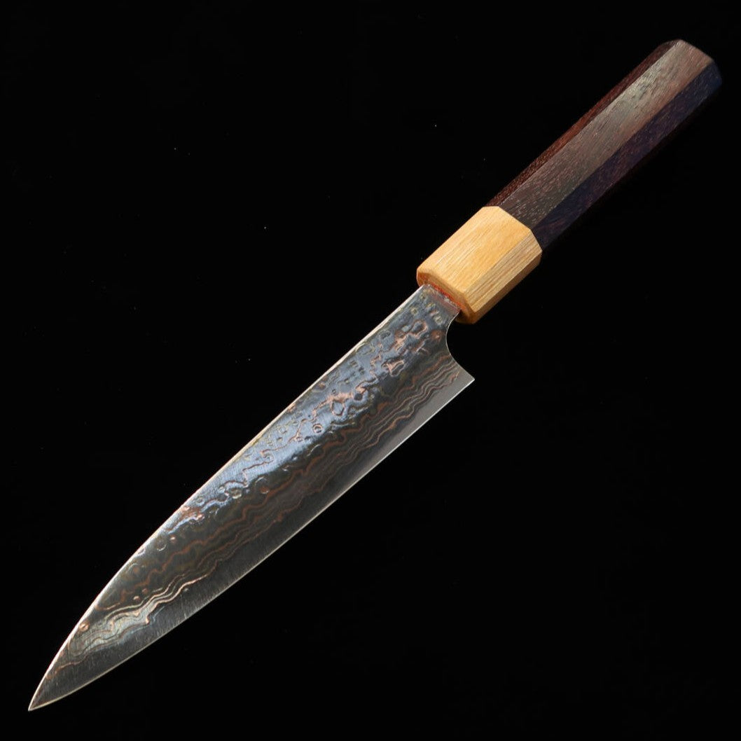 Takeshi Saji Petty Knife, VG10 Colored Damascus with Rosewood Octagonal Handle (130mm)