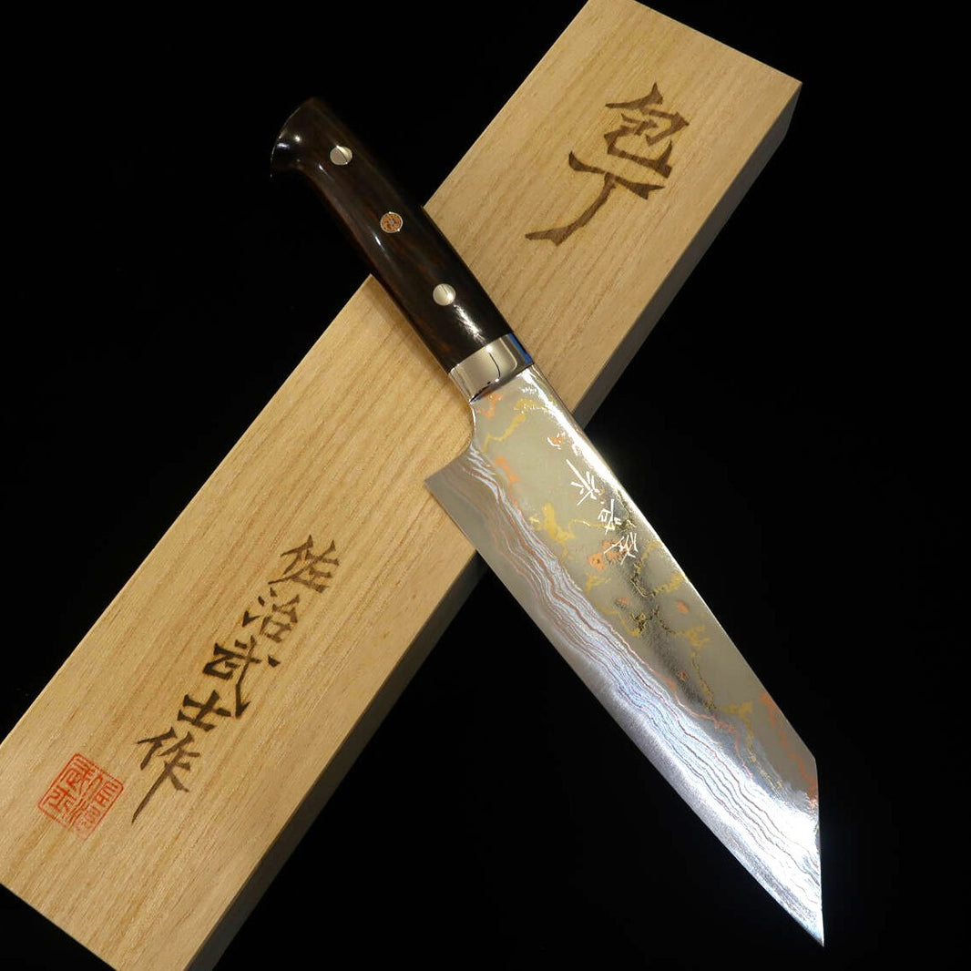 Takeshi Saji Aogami No. 2 Colored Damascus Bunka Ironwood (175mm)