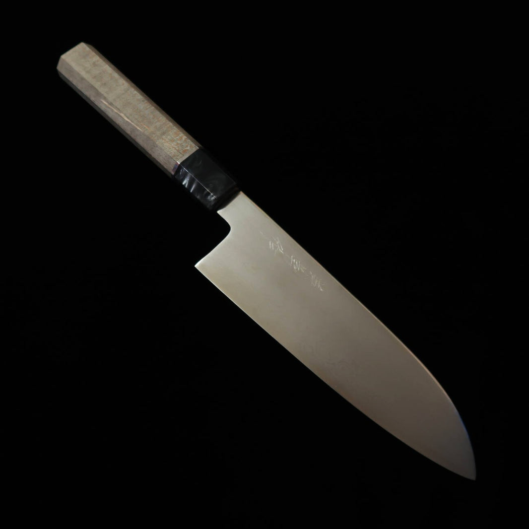 Kanetsune's Yohki Series Japanese Santoku Knife, Blue Paper No. 1, Damascus KC-457, with Stabilized Wood Handle (180mm)