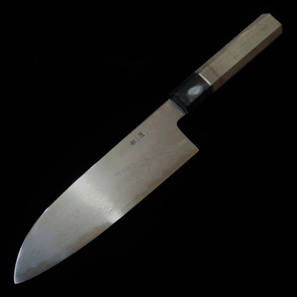 Kanetsune's Yohki Series Japanese Santoku Knife, Blue Paper No. 1, Damascus KC-457, with Stabilized Wood Handle (180mm)