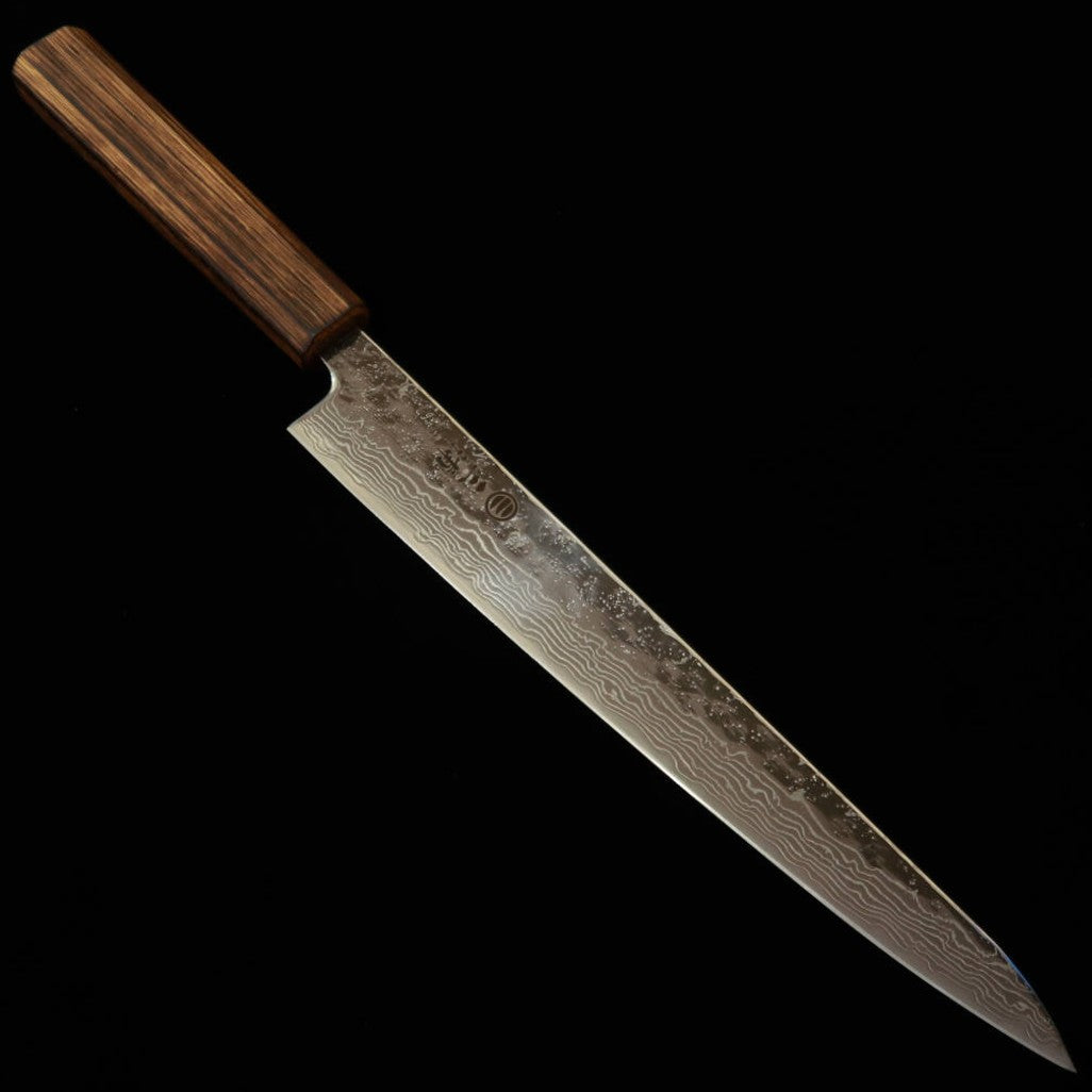 MIURA Sujihiki Slicer, 440C, Mirrored Finish, Damascus, Black Oak Handle (240mm)