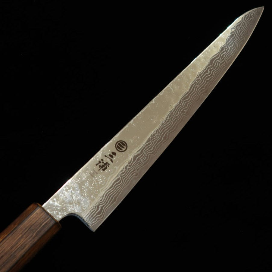 Miura Sujihiki Slicer 440C, Mirror Finish, Damascus, Black Oak Handle (240mm)