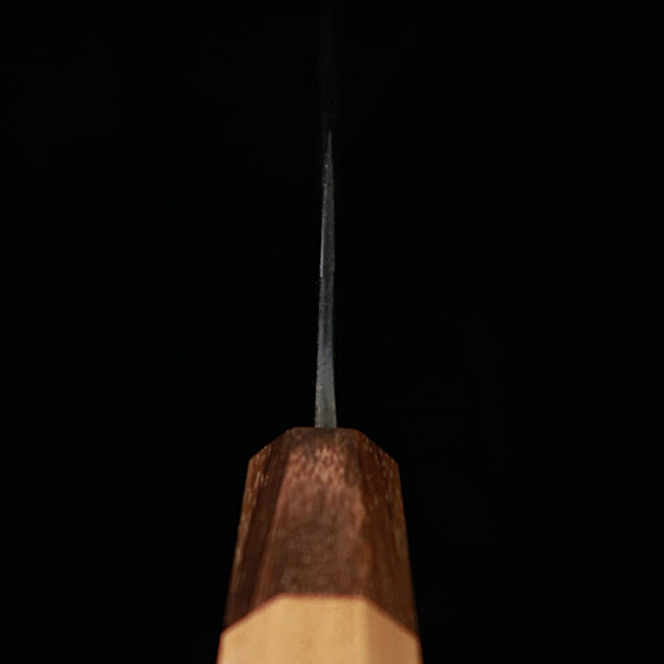 Nakiri KAMO Hamono Seisakusho, Aogami no.2, forjado negro, damasco, mango octogonal de madera de cerezo (165 mm)